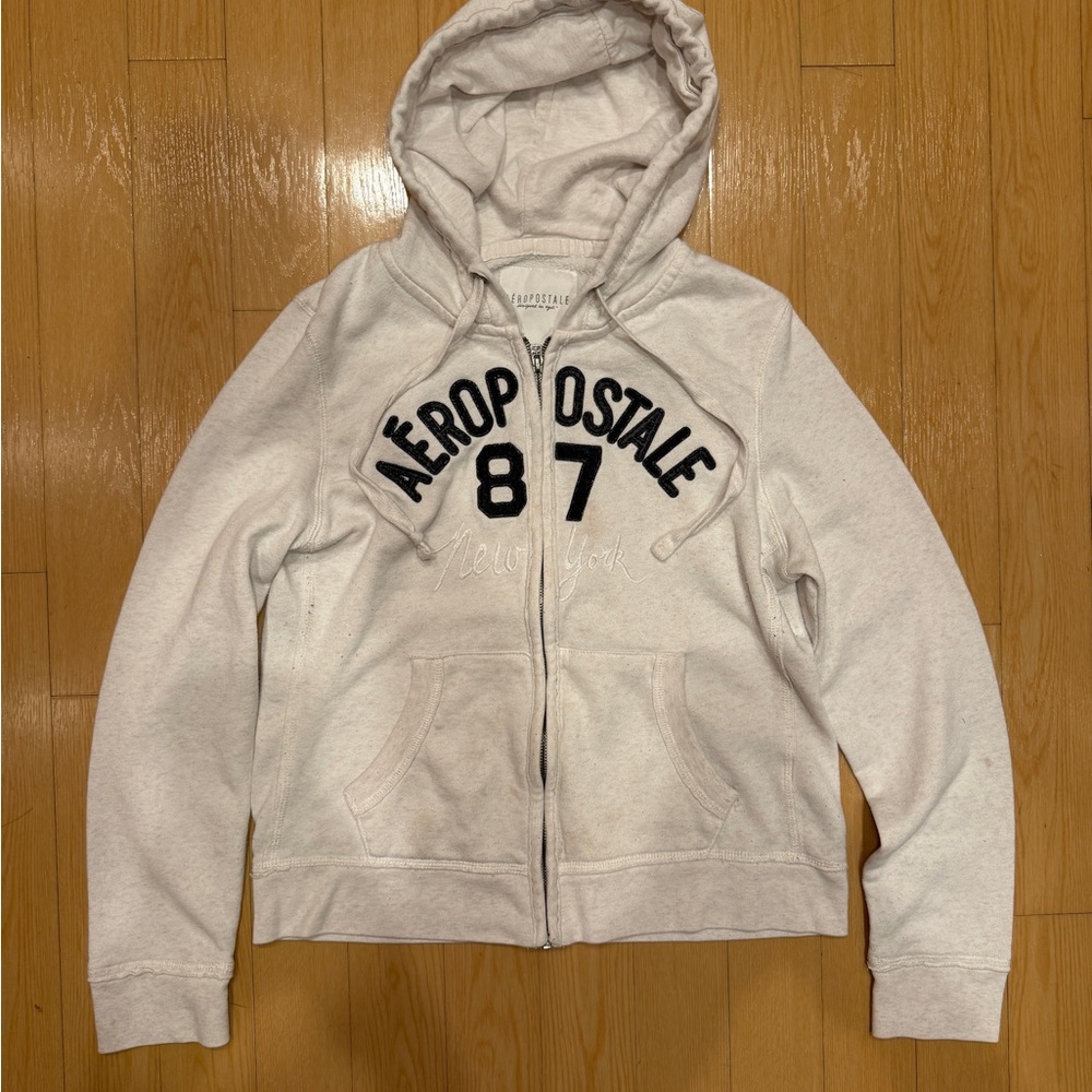 Grey and black Women's Aeropostale zip up hoodie